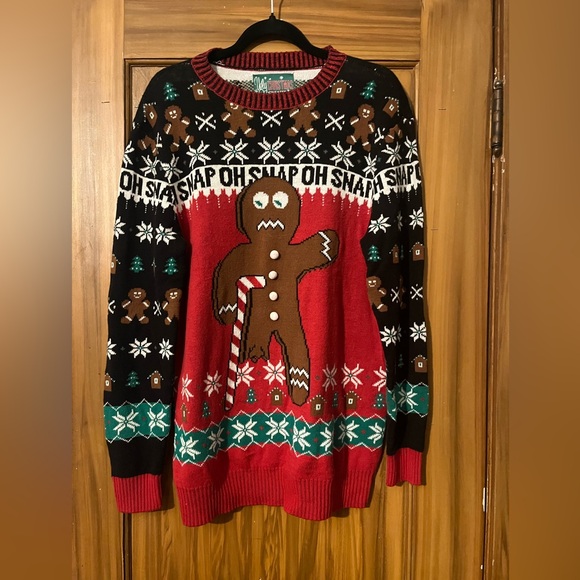 Oh Snap!! Ugly Christmas Sweater - Red, Black, and Green Gingerbread Design - Picture 5 of 5